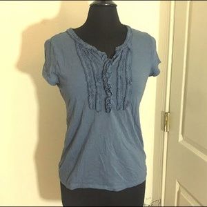 Ann Taylor LOFT Womens blue ruffled T Shirt
